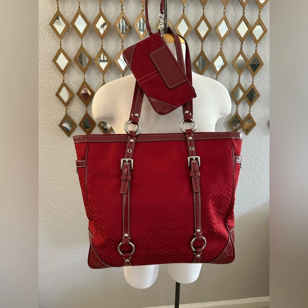 Coach Crimson Tote with Coordinated Wristlet